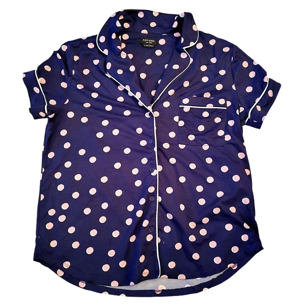 Kate Spade Polka Dot Soft Navy Pink Pajama Top OnlySize M NO‎ TAGS 00237
